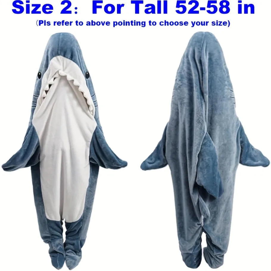 Cozy Shark Hoodie Blanket - Soft Flannel Wearable Sleeping Bag, Machine Washable, Contemporary Style