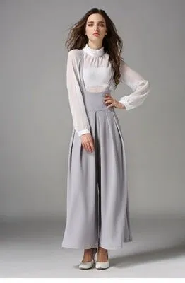 Cropped suspenders wide-leg pants