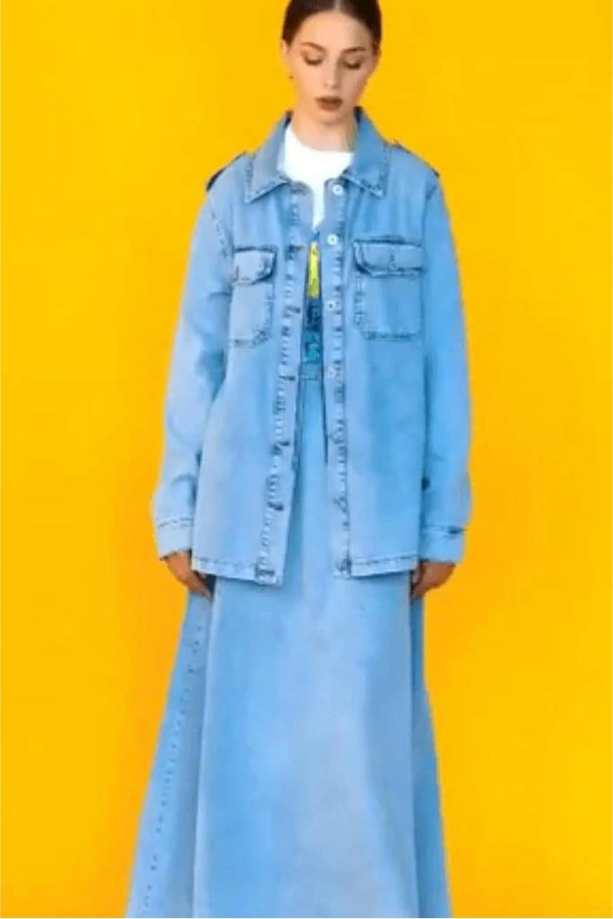 Discover effortless elegance with the Alara Denim Skirt Set
