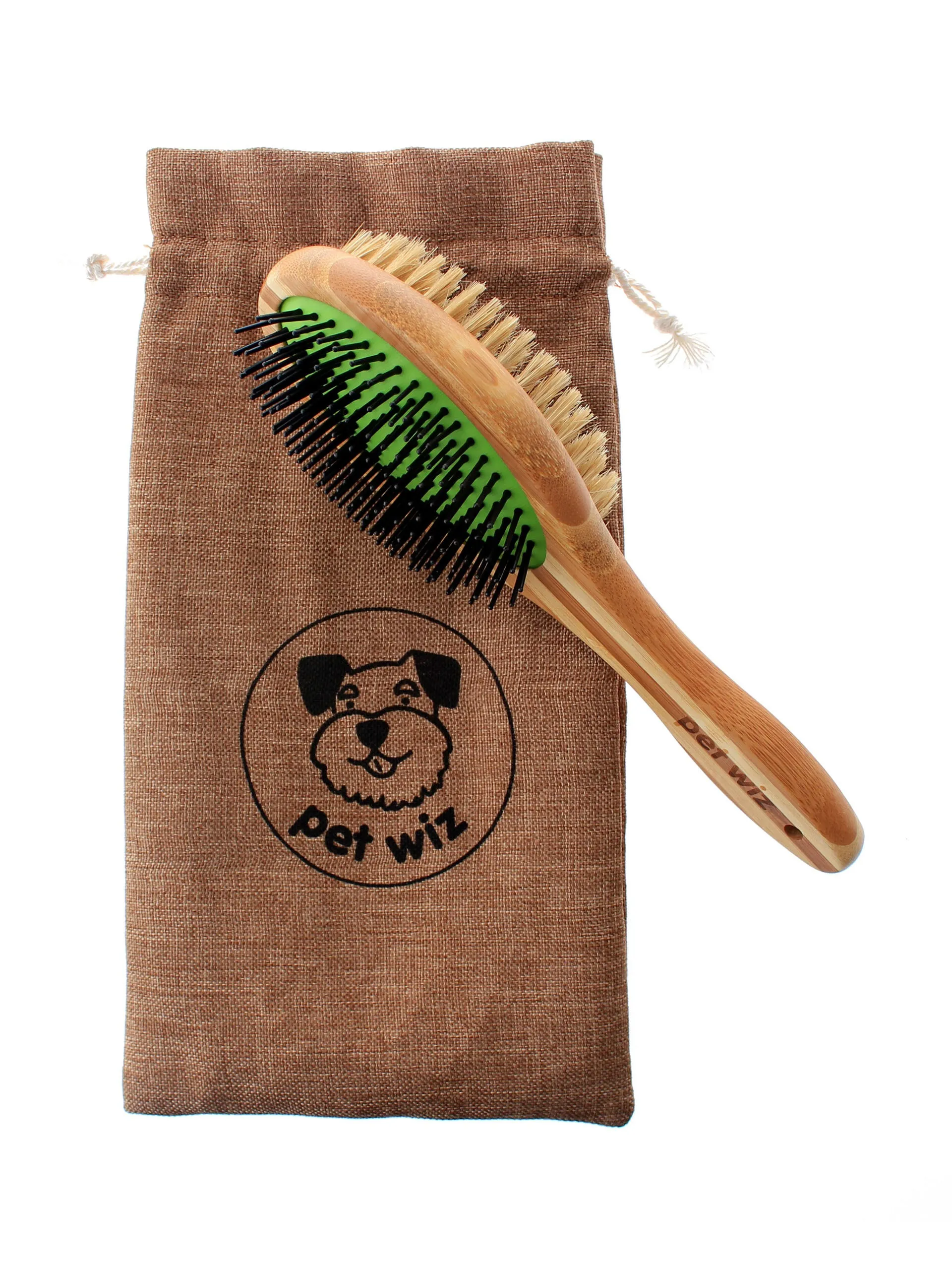 Double sided pin and bristle bamboo dog brush