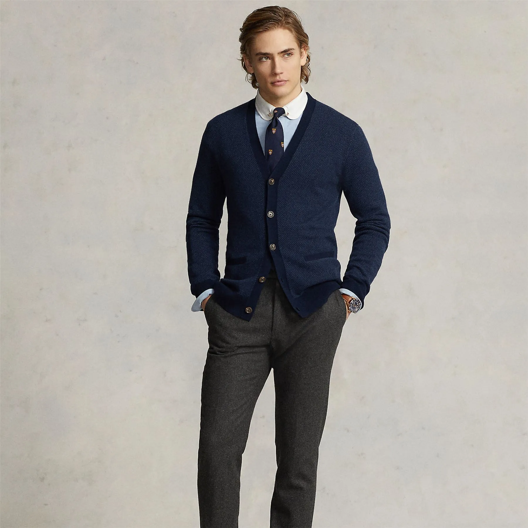 Glen Plaid Wool Cardigan Navy Combo - AW23