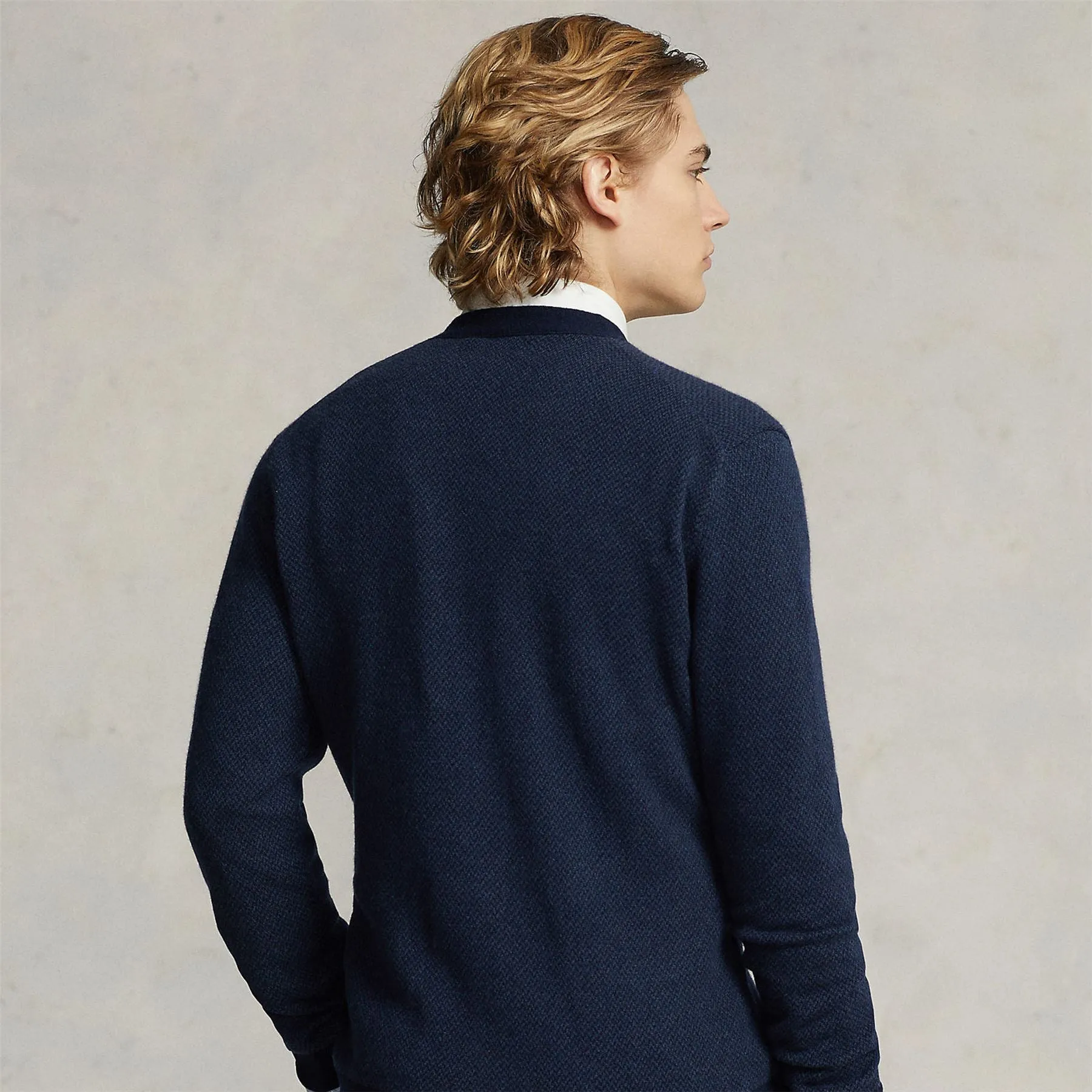 Glen Plaid Wool Cardigan Navy Combo - AW23
