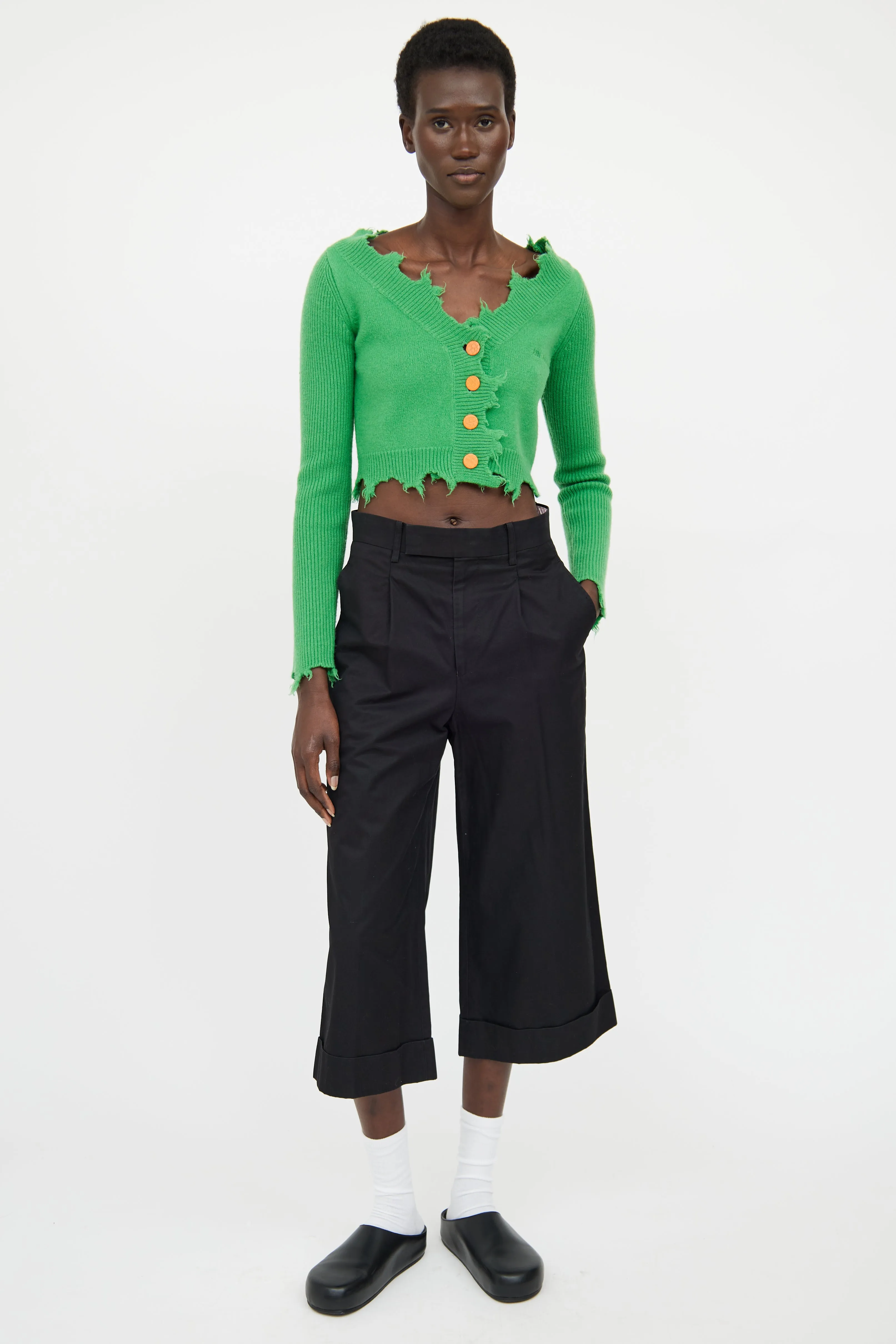 Green Raw Hem Long Sleeve Cardigan