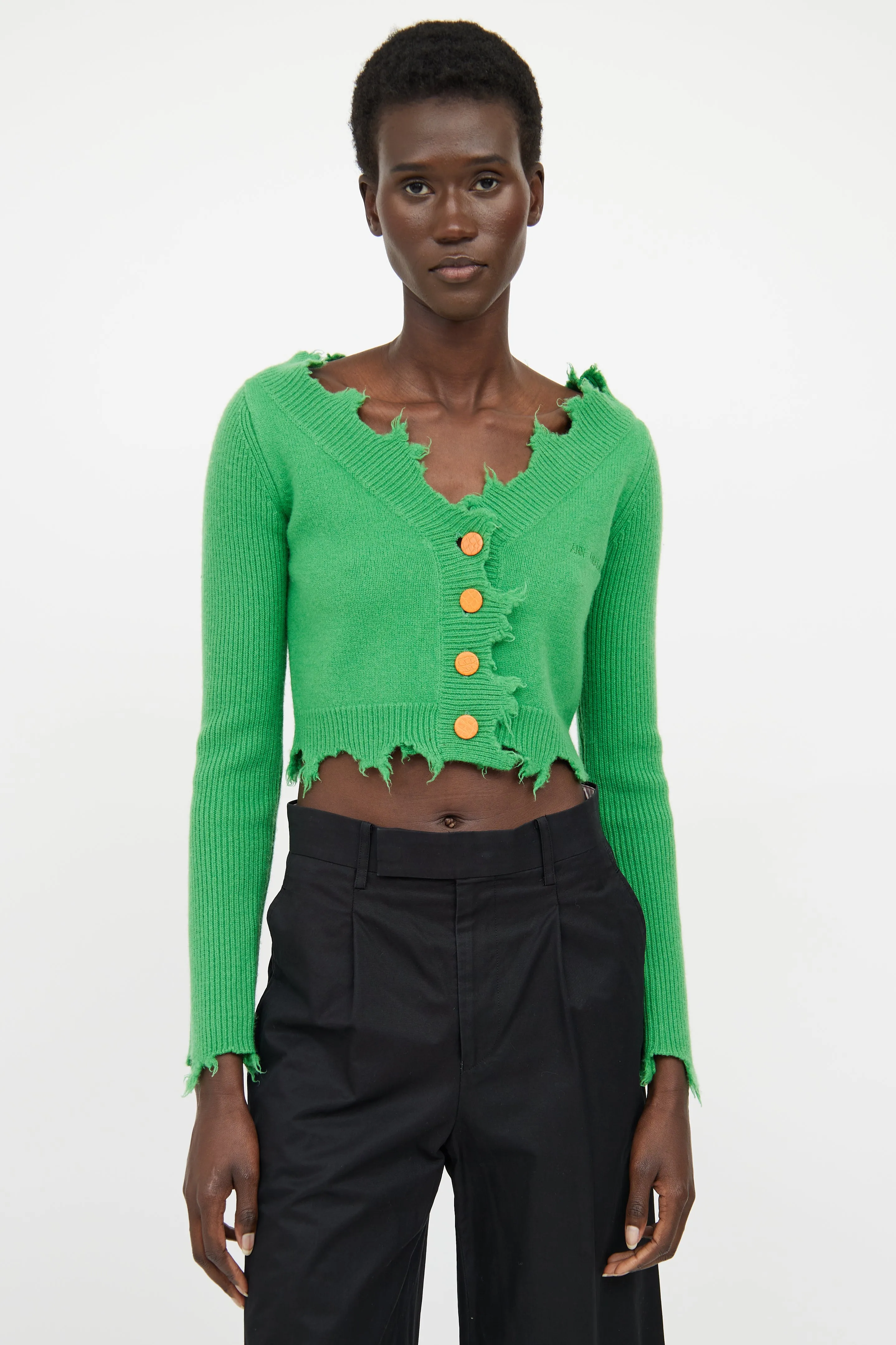 Green Raw Hem Long Sleeve Cardigan