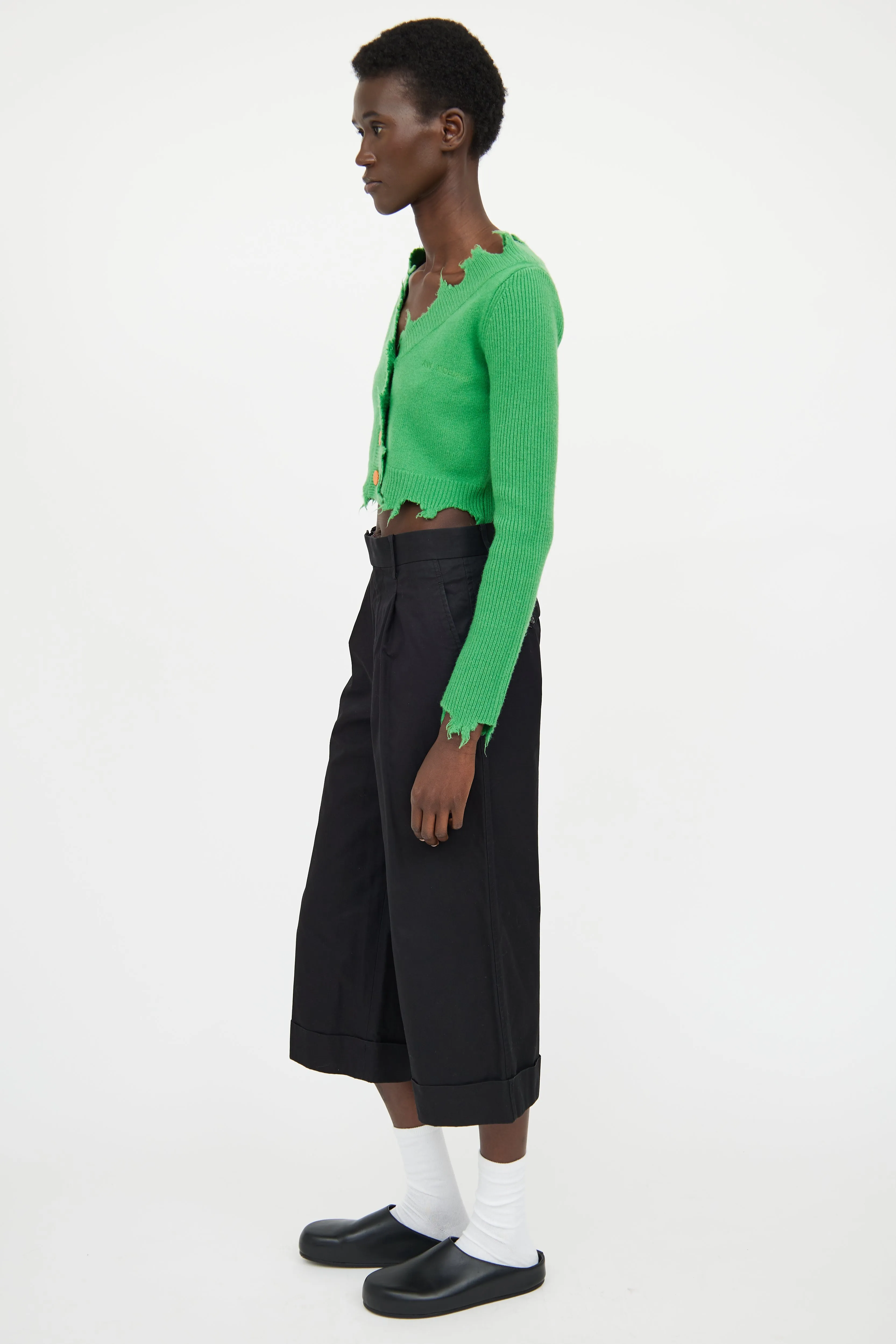Green Raw Hem Long Sleeve Cardigan