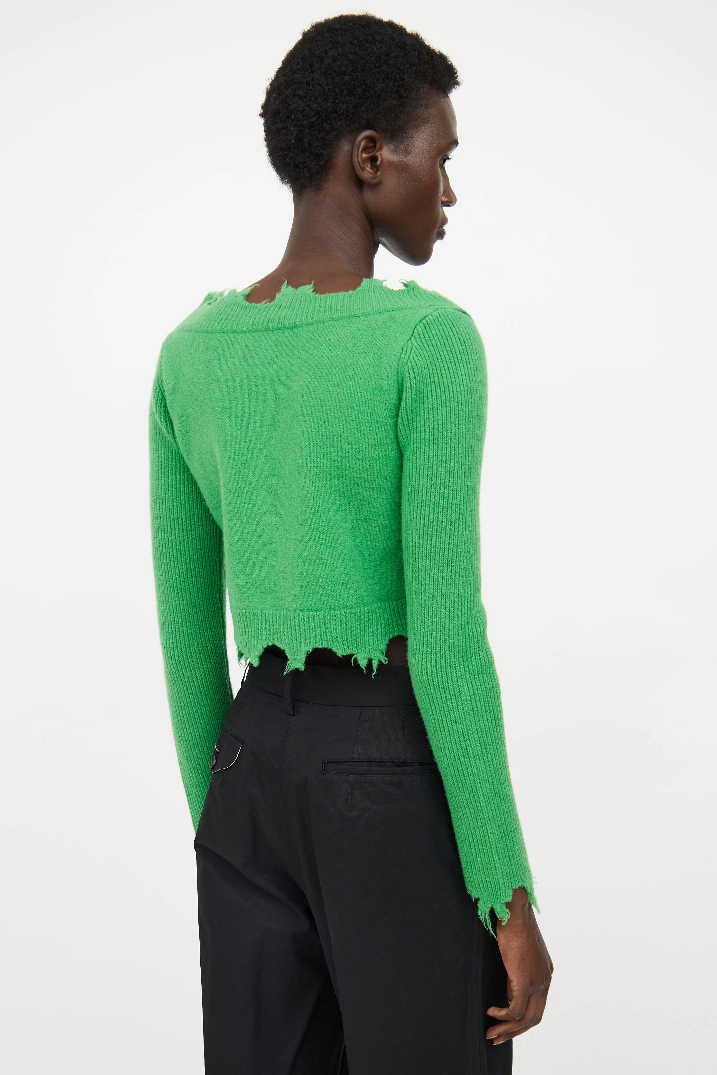 Green Raw Hem Long Sleeve Cardigan
