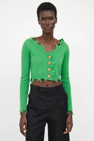 Green Raw Hem Long Sleeve Cardigan