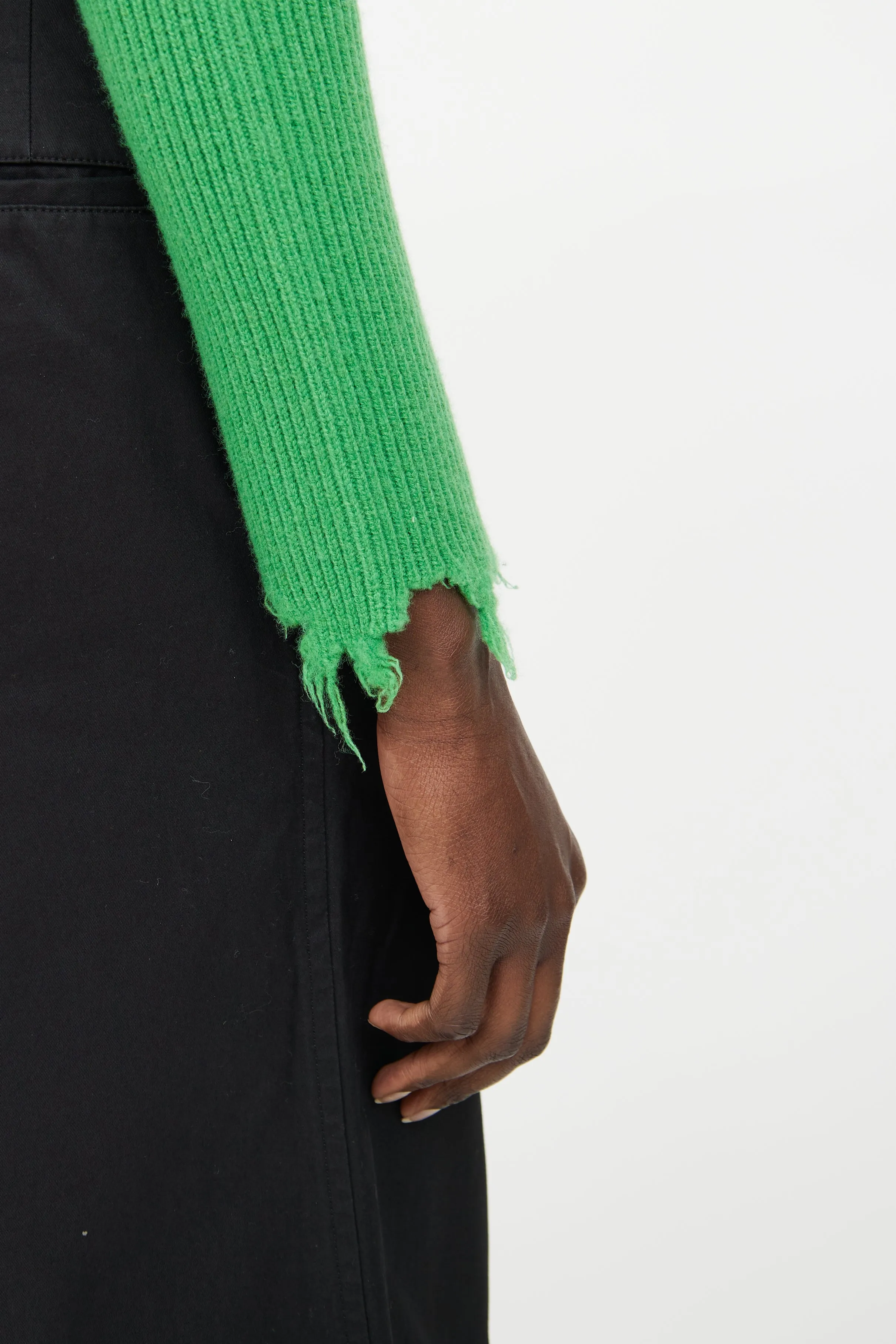 Green Raw Hem Long Sleeve Cardigan