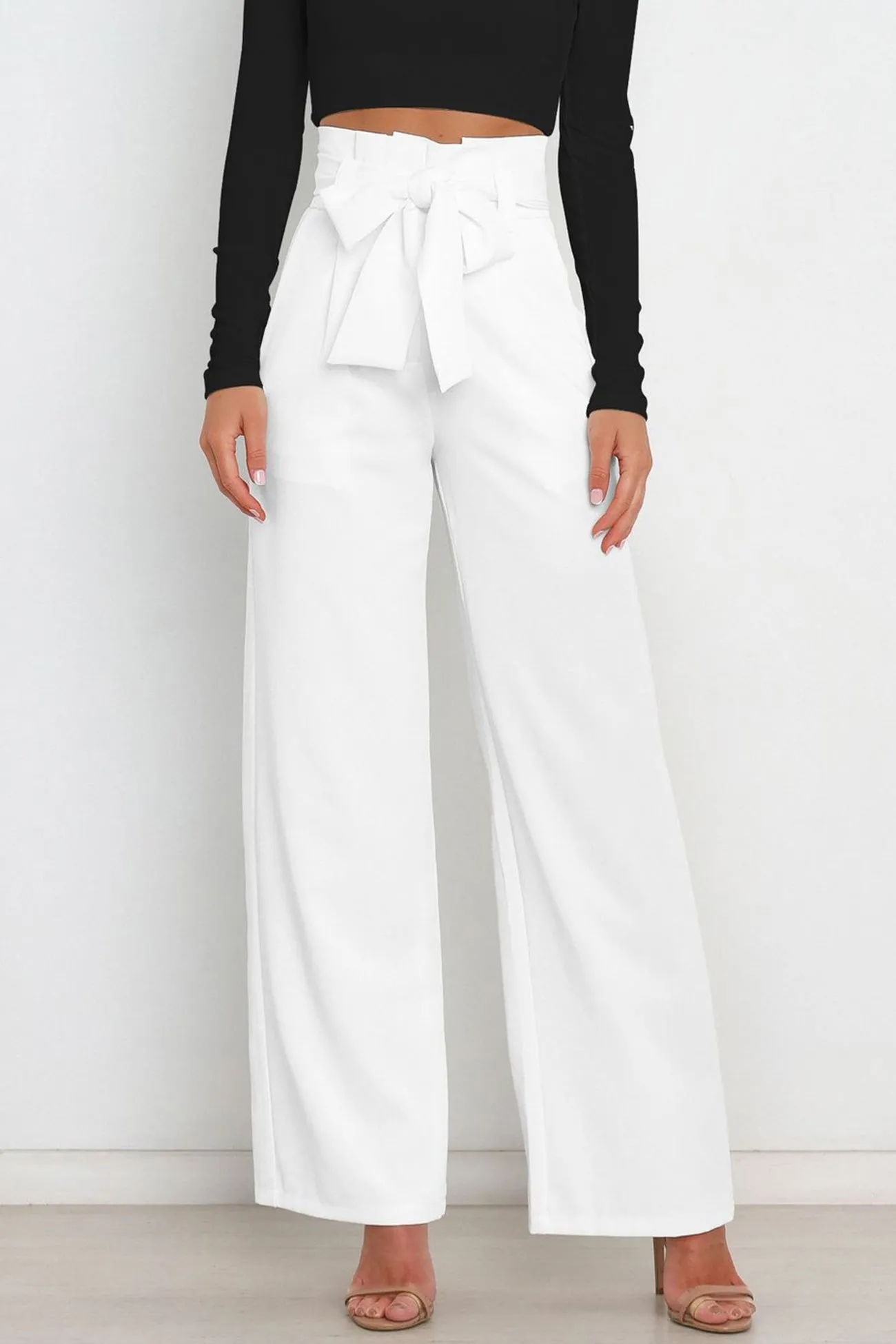 Ivyshape | Casual Tie-Front Loose Straight Long Pants