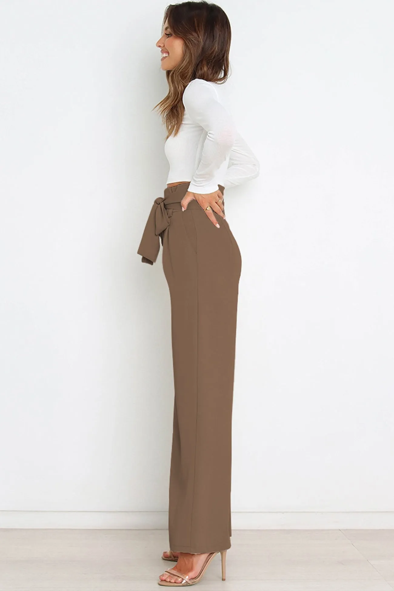 Ivyshape | Casual Tie-Front Loose Straight Long Pants
