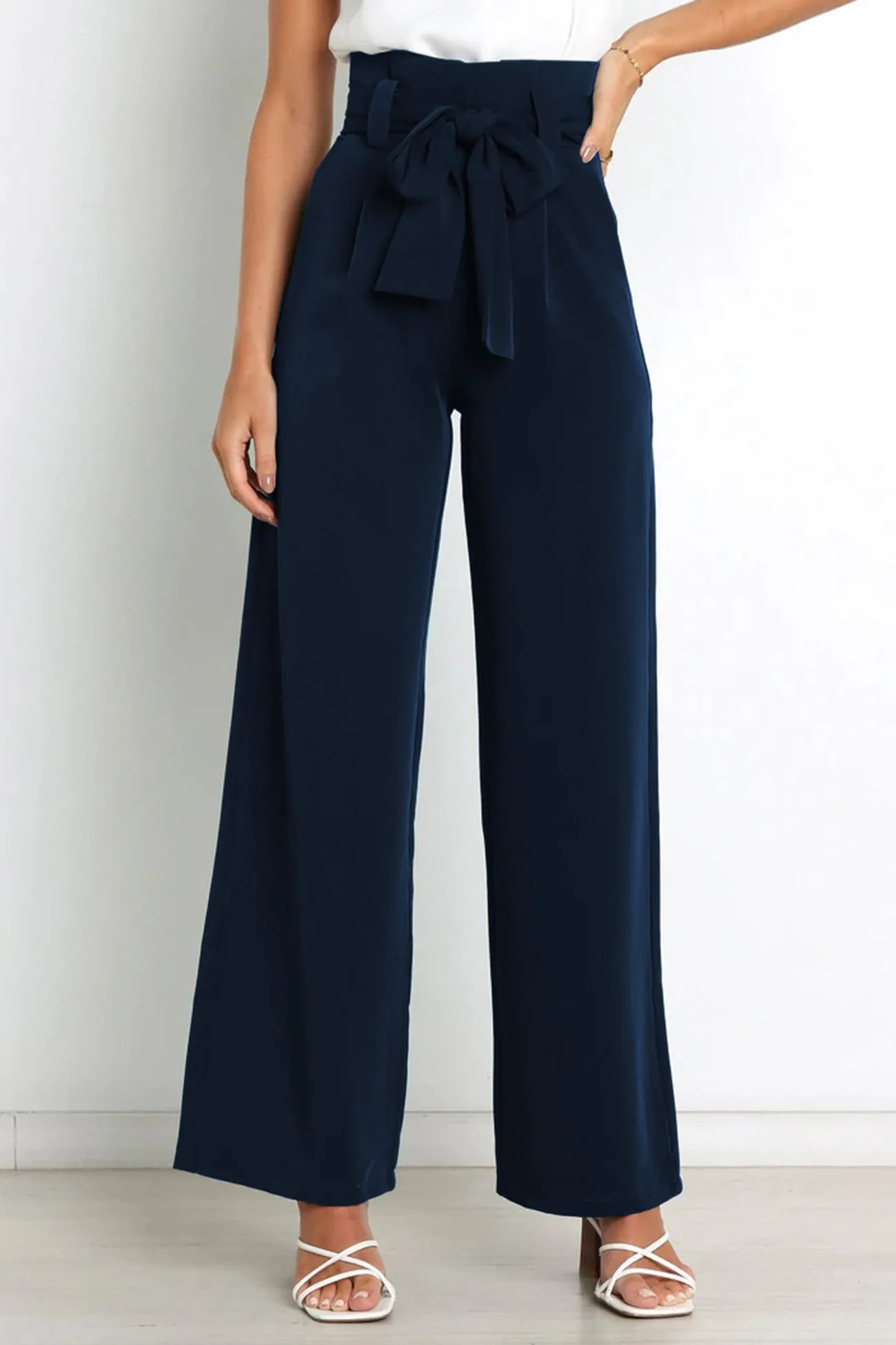 Ivyshape | Casual Tie-Front Loose Straight Long Pants