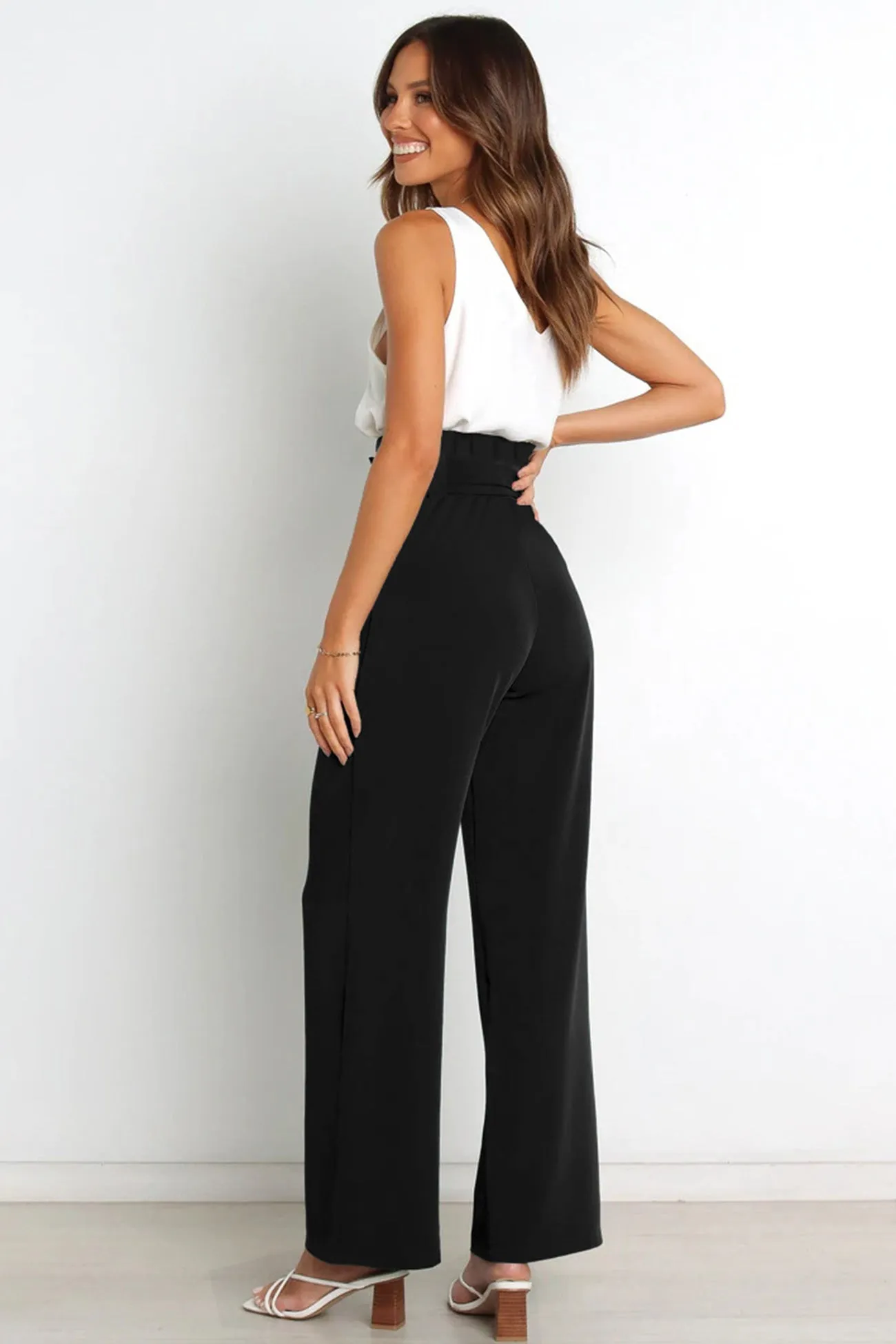 Ivyshape | Casual Tie-Front Loose Straight Long Pants