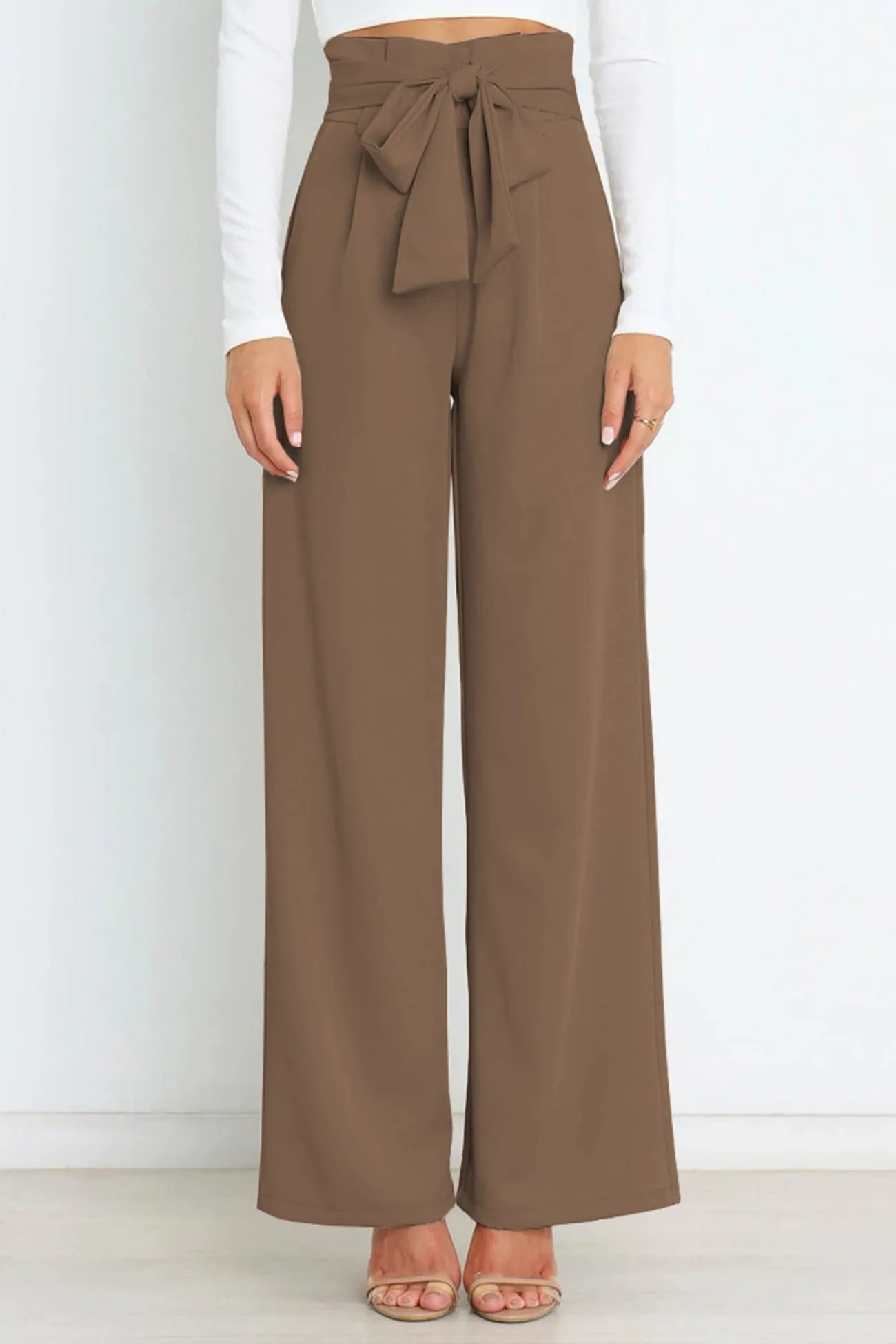 Ivyshape | Casual Tie-Front Loose Straight Long Pants