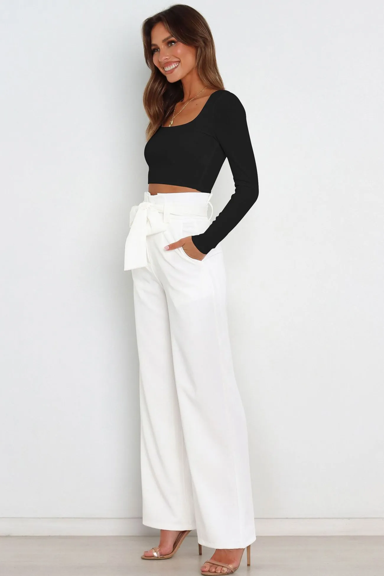 Ivyshape | Casual Tie-Front Loose Straight Long Pants