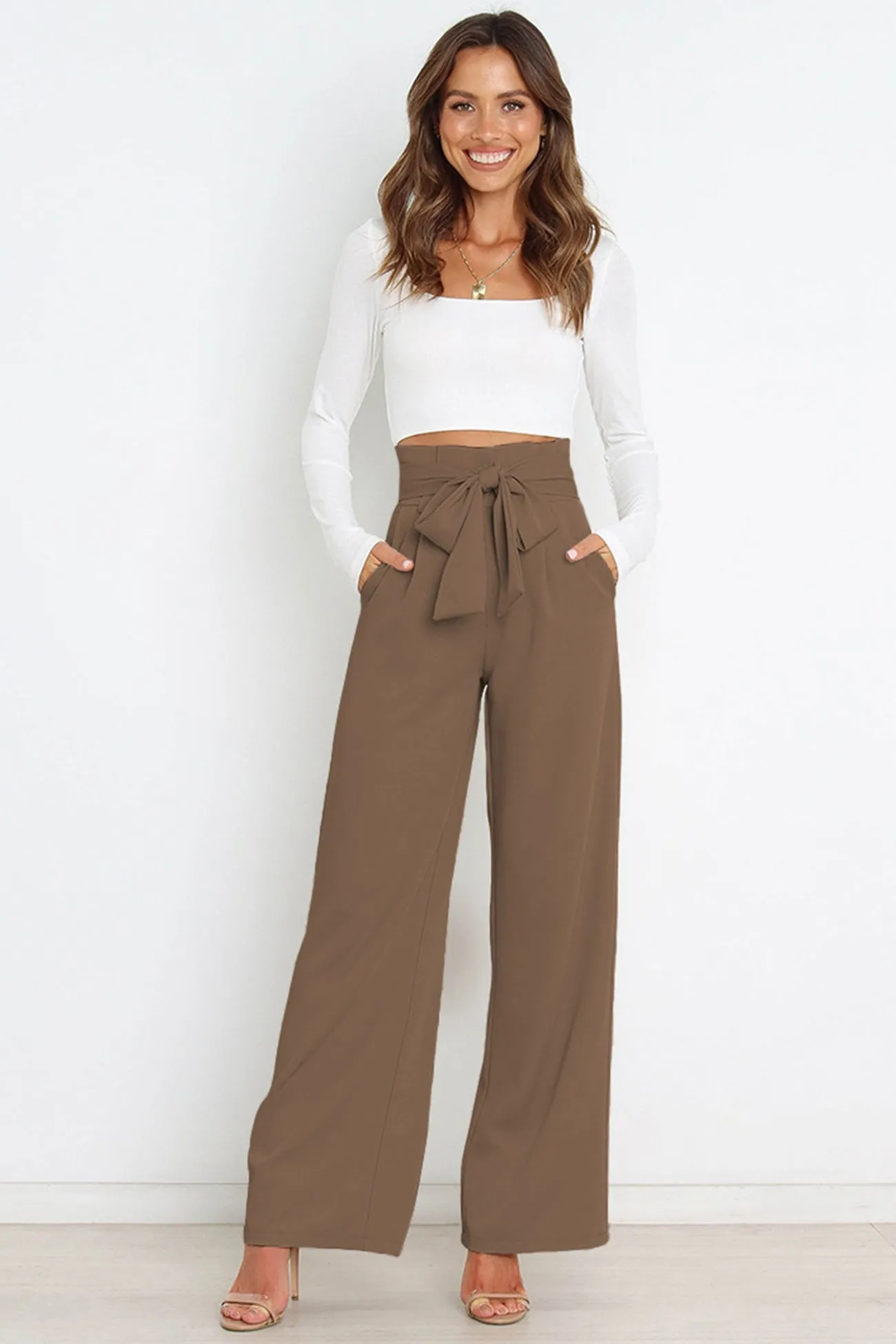 Ivyshape | Casual Tie-Front Loose Straight Long Pants