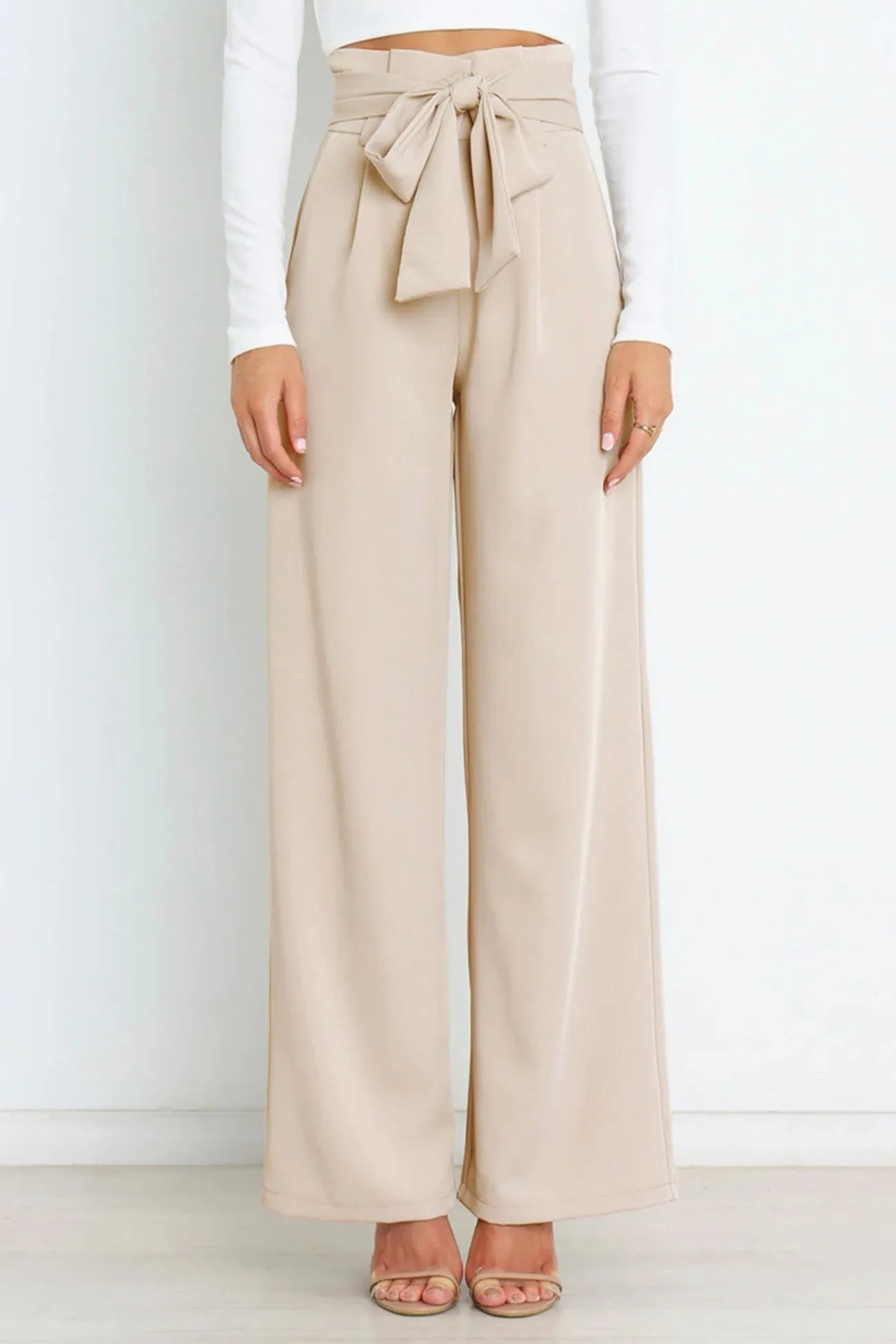 Ivyshape | Casual Tie-Front Loose Straight Long Pants