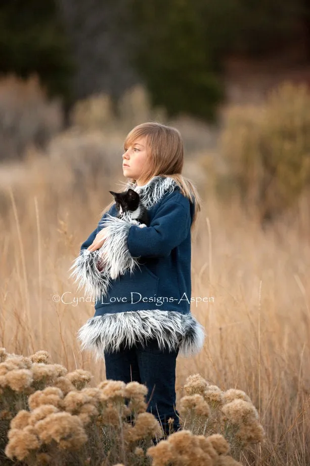 Jacket Fleece Kids Hooded Pullover with Faux Mongolian Fur Trim