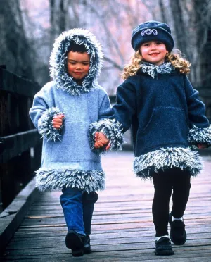 Jacket Fleece Kids Hooded Pullover with Faux Mongolian Fur Trim