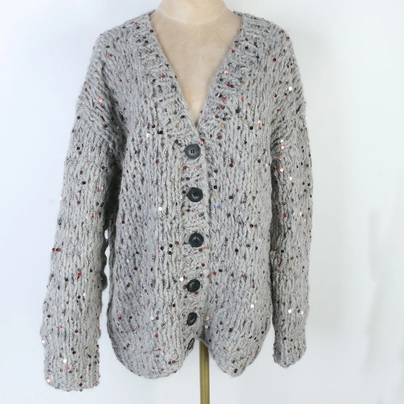 Pre Order:  Sequined Long Sleeved Loose V-Neck Cardigan