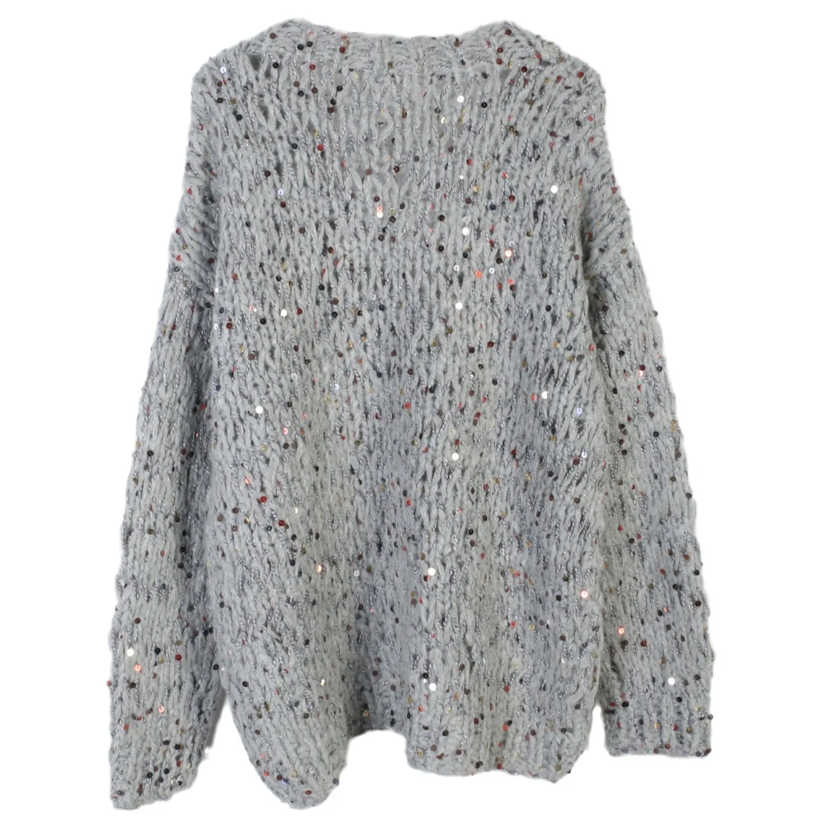 Pre Order:  Sequined Long Sleeved Loose V-Neck Cardigan