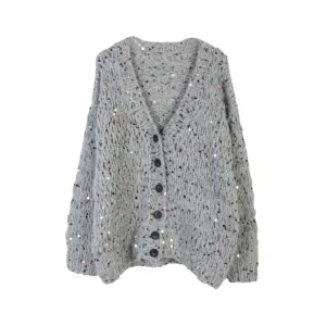 Pre Order:  Sequined Long Sleeved Loose V-Neck Cardigan