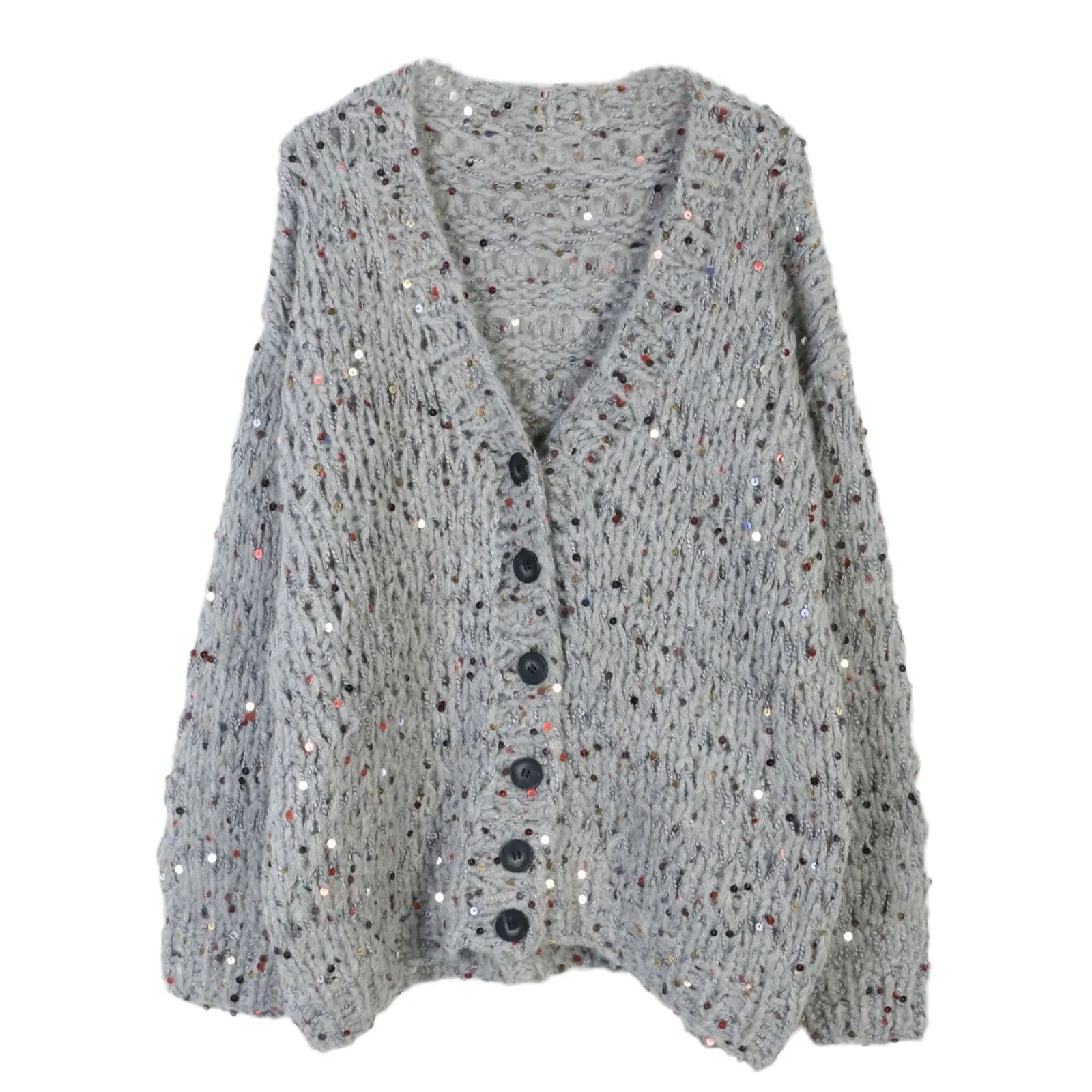 Pre Order:  Sequined Long Sleeved Loose V-Neck Cardigan
