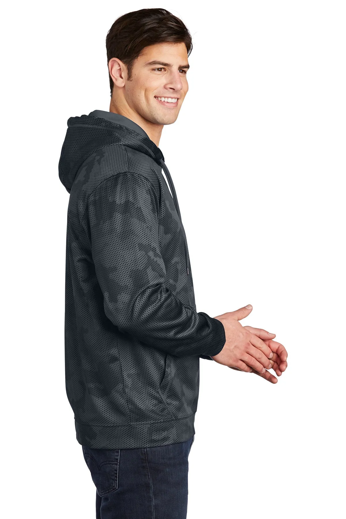 Sport-Tek Sport-Wick CamoHex Fleece Customized Hooded Pullovers, Dark Smoke Grey