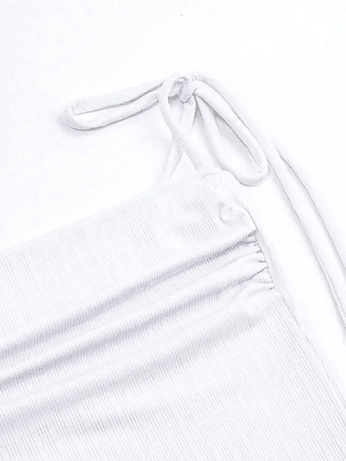 White Lace Up Ribbed Crop Cami Top