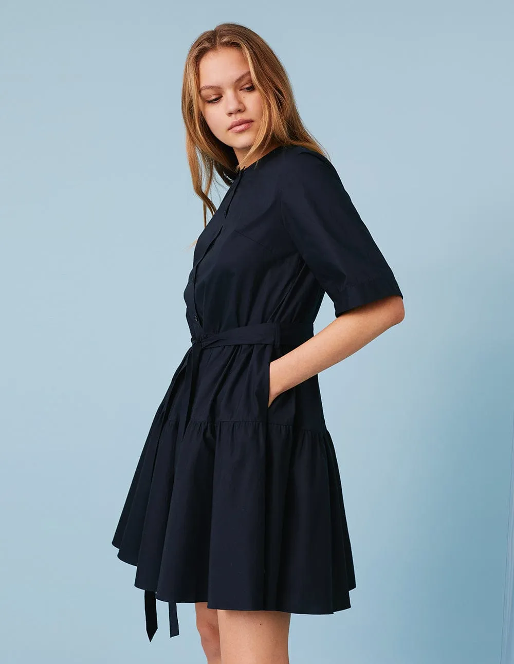 Women Round Neck Short Sleeves Dress With Belt
