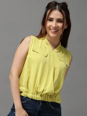 Women's Yellow Solid High-Low Top